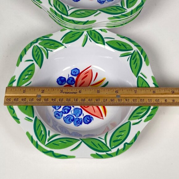 Trudeau Melamine Salad Cereal Bowls Set of 6 Fruit Blueberry Print Scallop Edges - Picture 7 of 9